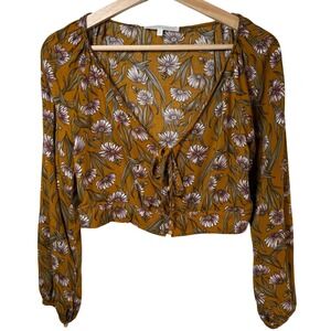 Etophe Studio Floral Tie Front Crop Top Boho Cottagecore Balloon Sleeve Festival